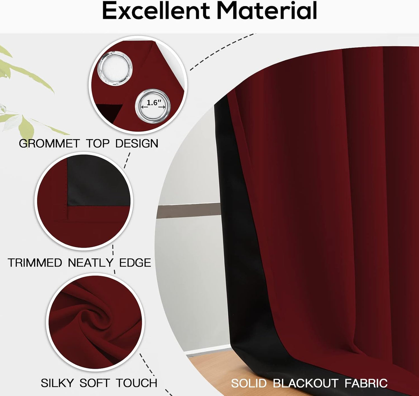 Yakamok Burgundy Red Blackout Curtains 84 inches Long for Bedroom 38" Wide | Thermal Insulated Window Treatment Total Blocking Panels with Black Liner for Living Room/Dining Room Grommet Top 2 Panels