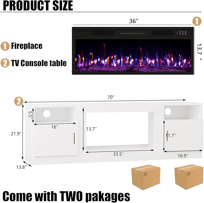 VITESSE Fireplace with TV Stand 36" inch Electric Fireplace Up to 80" TVs - Image 2