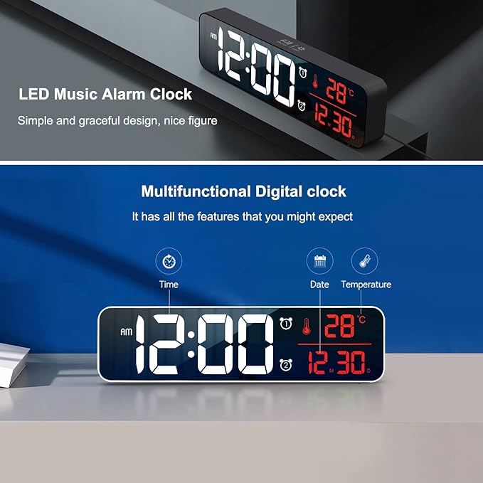 Abovsare Digital Clock for Bedroom, Clocks for Living Room Decor, Desk Table - Image 3