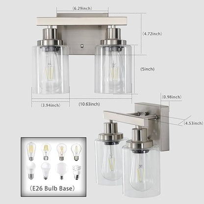 DIKAIDA Bathroom Vanity Light, 2-Light Nickel Modern Matte Wall Sconce Lighting - Image 3