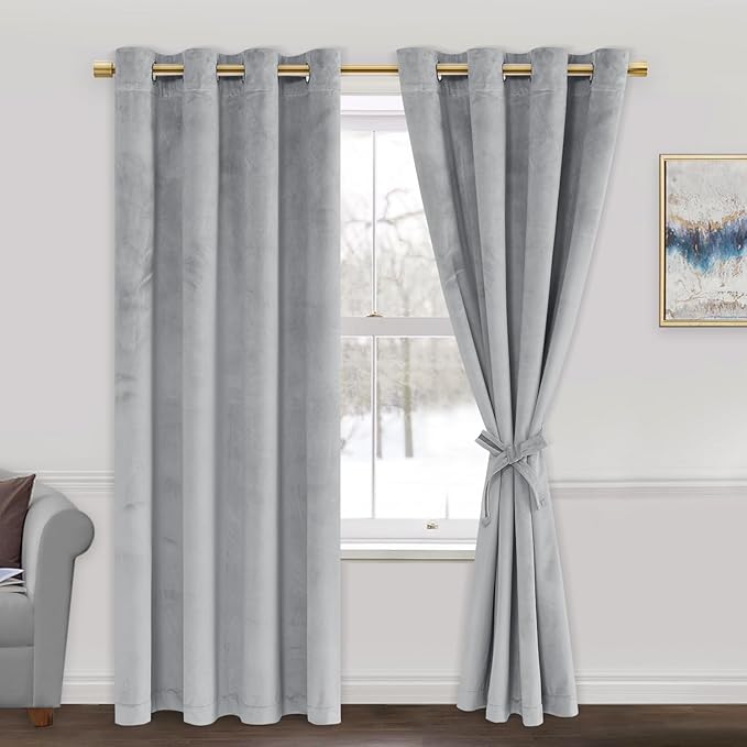 JIUZHEN Silver Grey Velvet Curtains 72 inches Blackout Curtains by JIUZHEN