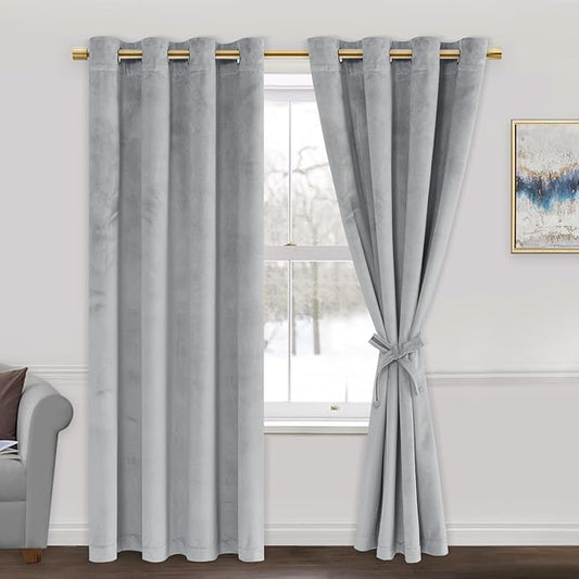 JIUZHEN Silver Grey Velvet Curtains 72 inches Blackout Curtains by JIUZHEN