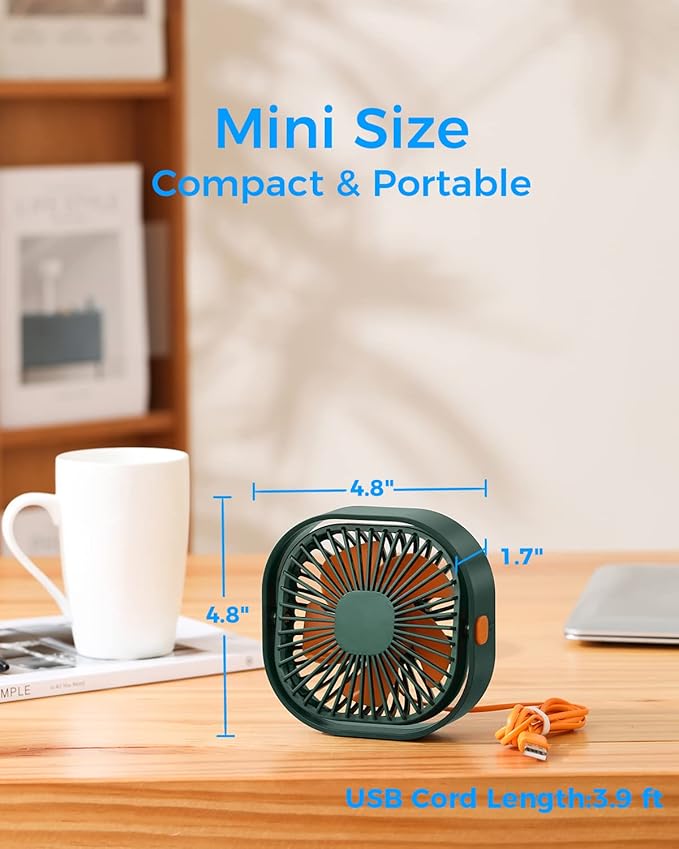 RJVW 4 Inch Small USB Desk Fan, 3-Speed Portable & 360°Rotatable Mini Cooling - Image 4