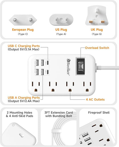 European Travel Plug Adapter, US to Europe Travel Power Strip - Image 5
