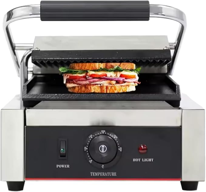 Commercial Panini Press With Grooved Grill Sandwich Maker Machine Electric - Image 3