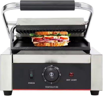 Commercial Panini Press With Grooved Grill Sandwich Maker Machine Electric - Image 3
