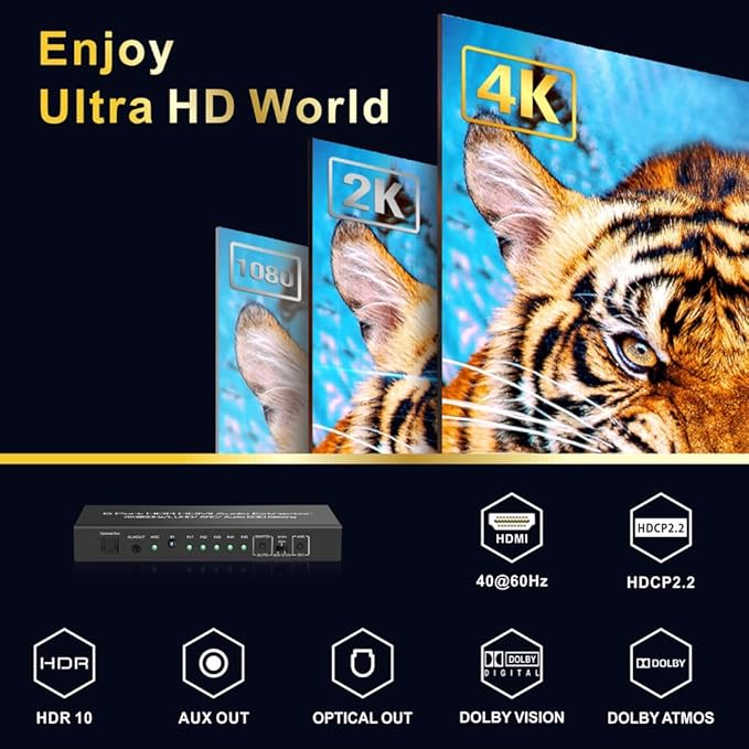 iArkPower 5 in 1 Out 4K@60Hz HDMI Switch Audio Extractor - Image 4