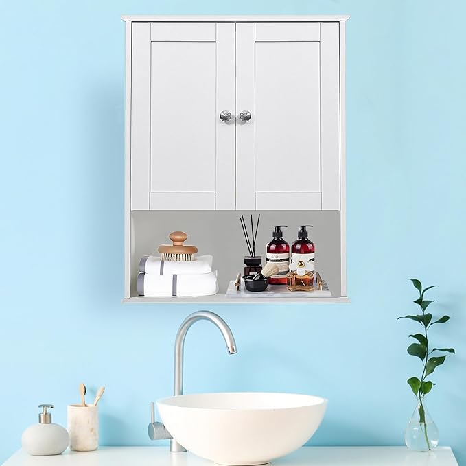 Bathroom Cabinet Wall Mounted Over Toilet Storage Cabinet 20x28 Inch White Wood - Image 7