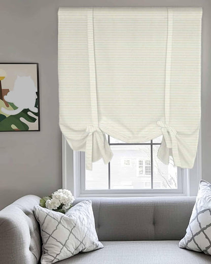 Beige Stripes Seamless Tie Up Curtains for Windows, Modern Minimalist Art Rod Pocket Window Shade Adjustable Balloon Curtain Valance for Bedroom Kitchen Bathroom Blinds 34x45in