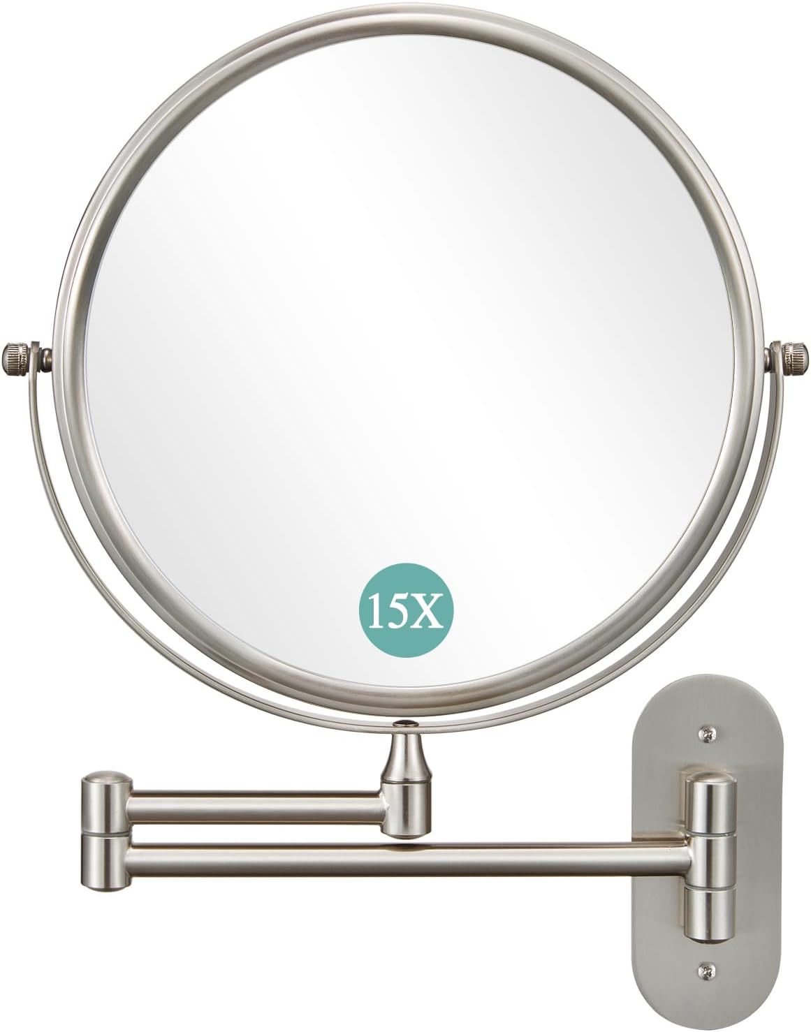 DECLUTTR 9 Inch Wall Mounted Makeup Mirror, 15X Magnification Double Sided Swivel Extendable Bathroom Mirror