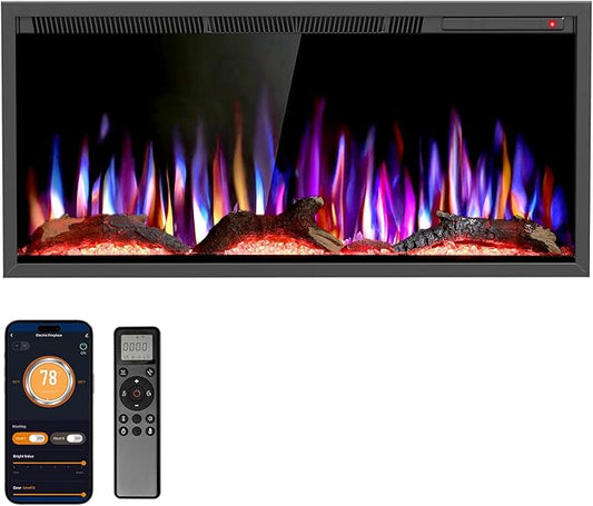 R.W.FLAME 36" Recessed and Wall Mounted Smart Electric Fireplace, Alexa/WiFi by RWFLAME