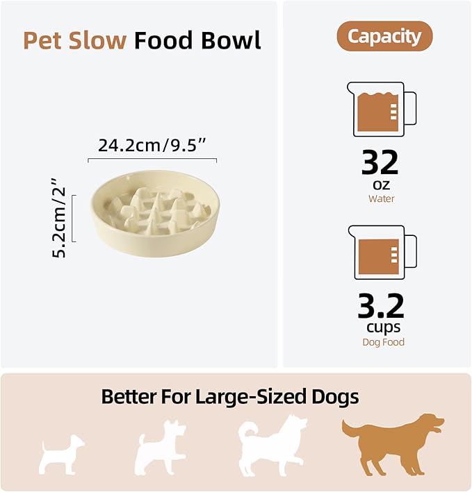 Ceramic 3.2 Cup Dog Bowl Slow Feeder, 9.5 inch Slow Pet Food Dish - Image 2