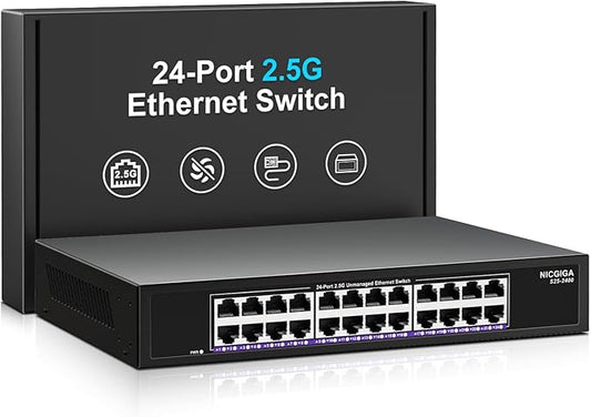 24 Port 2.5Gb Ethernet Switch Unmanaged, NICGIGA 24 Port 2.5G Network Switch by NICGIGA