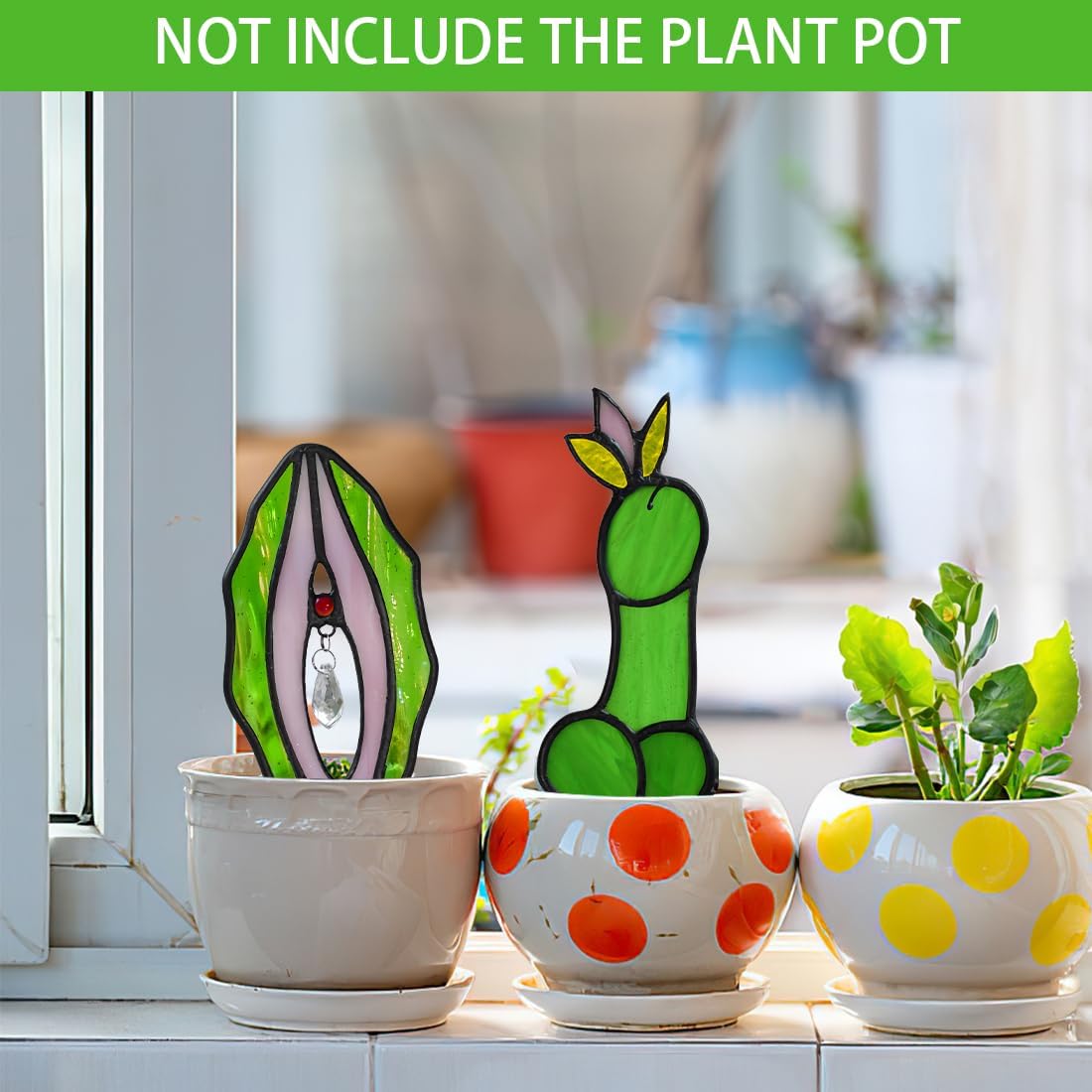 Cactus Decor Stained Glass Suncatcher,Cacti Decor Sun Catcher Indoor Window for Livingroom,Succulent Plant Ornament Cacti Suncatcher for Tabletop Windowsill Shelf(No Pot)