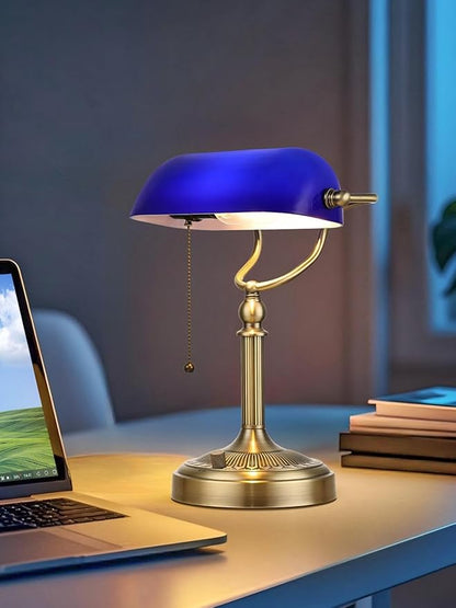 Newrays Blue Glass Bankers Desk Lamp, Stepless Dimmable Table Lamp Plug in - Image 4
