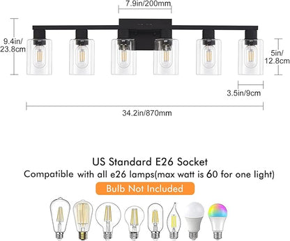 Black Bathroom Light Fixtures, 6-Light Bathroom Lighting Fixtures Over Mirror - Image 3