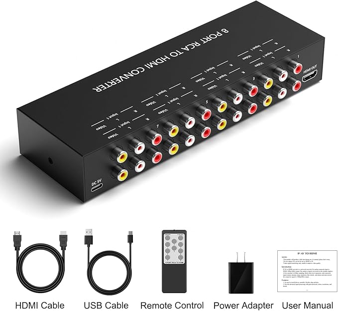 Azduou 8 AV to HDMI Converter, 1080P/720P 8 Way RCA Composite CVBS AV Switch to - Image 7