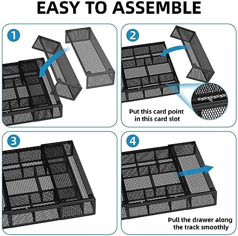 marbrasse expandable desk drawer organizer, mesh drawer organizer on a desk or shelf