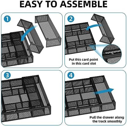 marbrasse expandable desk drawer organizer, mesh drawer organizer on a desk or shelf