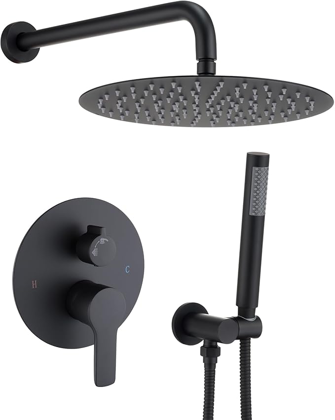 Iriber Matte black Shower System Wall Mounted Shower Faucet Mixer Set by Iriber