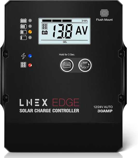 Solar Charge Controller with Flush Mount Design, 6 Stage Charging with LCD by LNEX