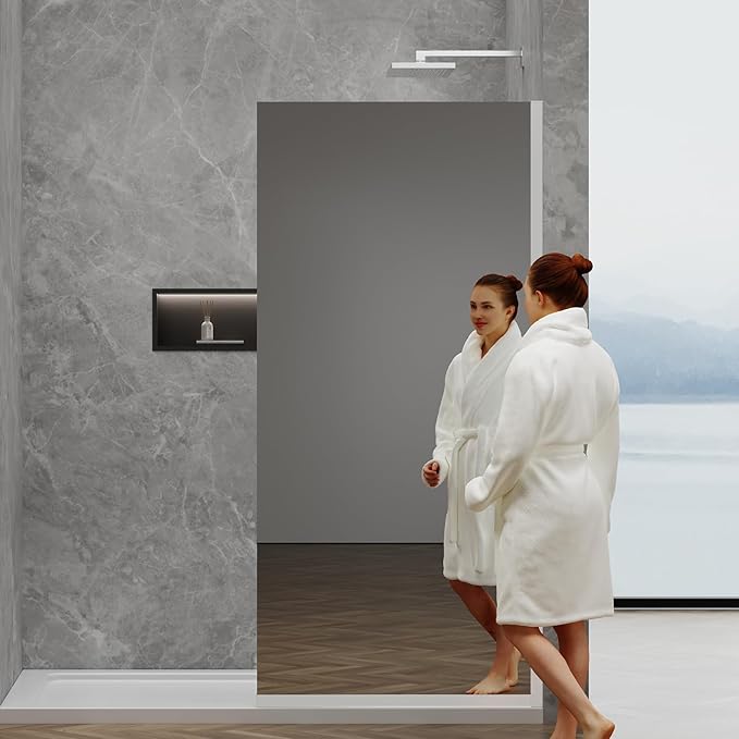 36"x76" Fixed Glass Shower Door, Single Mirror Privacy 3/8" Thick Tempered Glass - Image 2