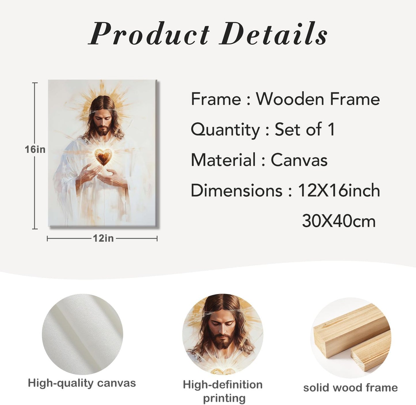 Framed Jesus Sacred Heart Christian Religious Wall Art Decor Canvas Print Print Poster Artwork Christian Home Decor Gallery for prayer room Bedroom Living Room 12x16 Inch Ready to Hang