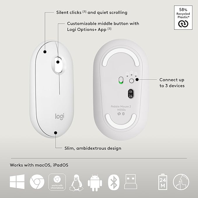 Logitech Pebble 2 Combo, Wireless Keyboard and Mouse, Quiet and Portable - Image 7