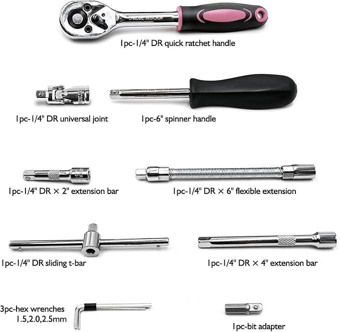 Egofine 46 Pieces 1/4 inch Drive Socket Ratchet Wrench Set, - Image 5