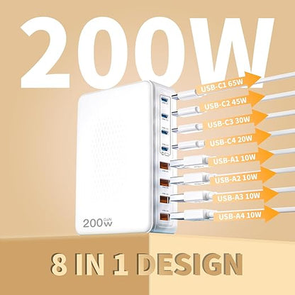 USB C Charger Block, 200W Type C Charger Fast Charging, 8 Port USB C & A - Image 2