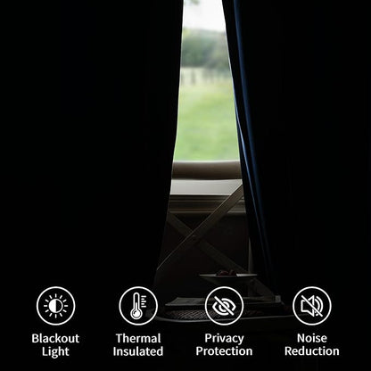 FMFUNCTEX Velvet Blackout Curtains Navy Blue Thermal Insulated Curtains - Image 4