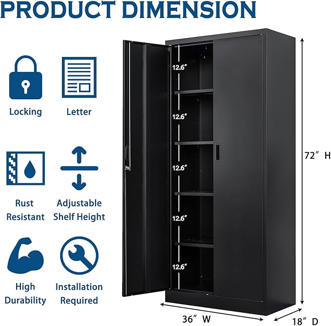 Storage Cabinet, 72 Inch Tall Metal Storage Cabinet - Image 3