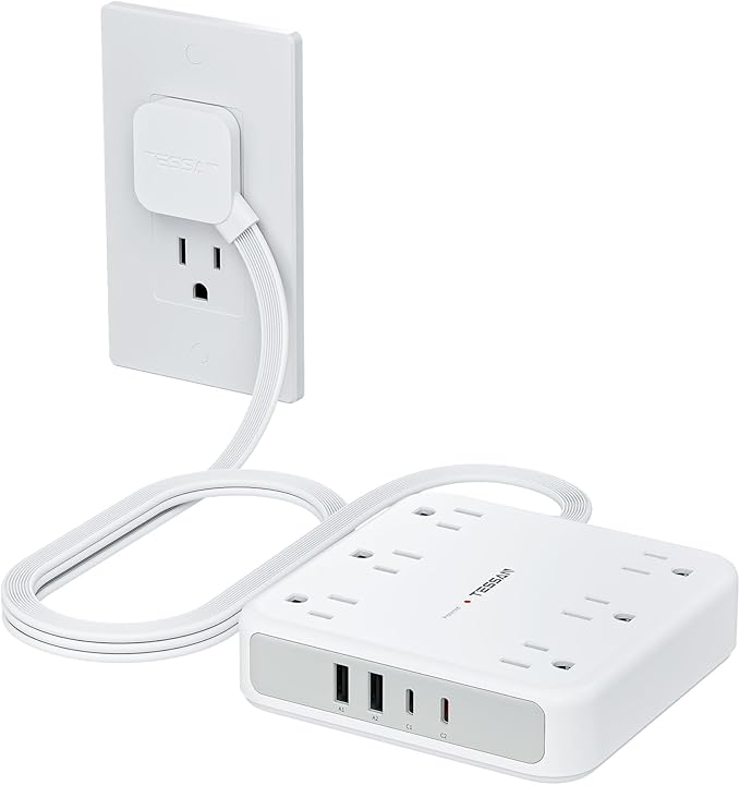 TESSAN Surge Protector Power Strip 2100J, 5 FT Extension Cord by TESSAN