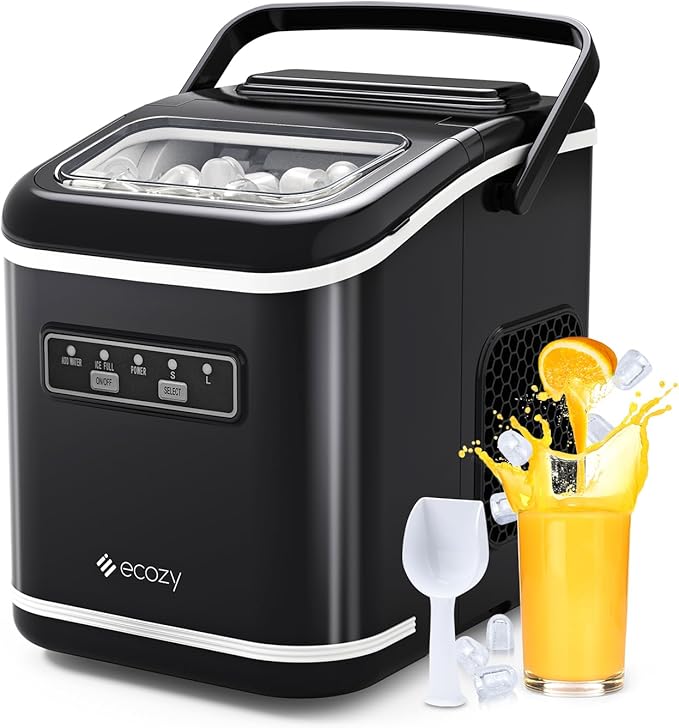 ecozy Countertop Ice Maker, Self-Cleaning, 9 Bullet Ice Cubes in 6 Mins by ecozy
