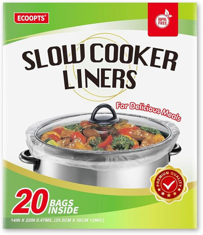 20 Count Disposable Slow Cooker Liners and Cooking Bags | Extra Large Size Fits by ECOOPTS