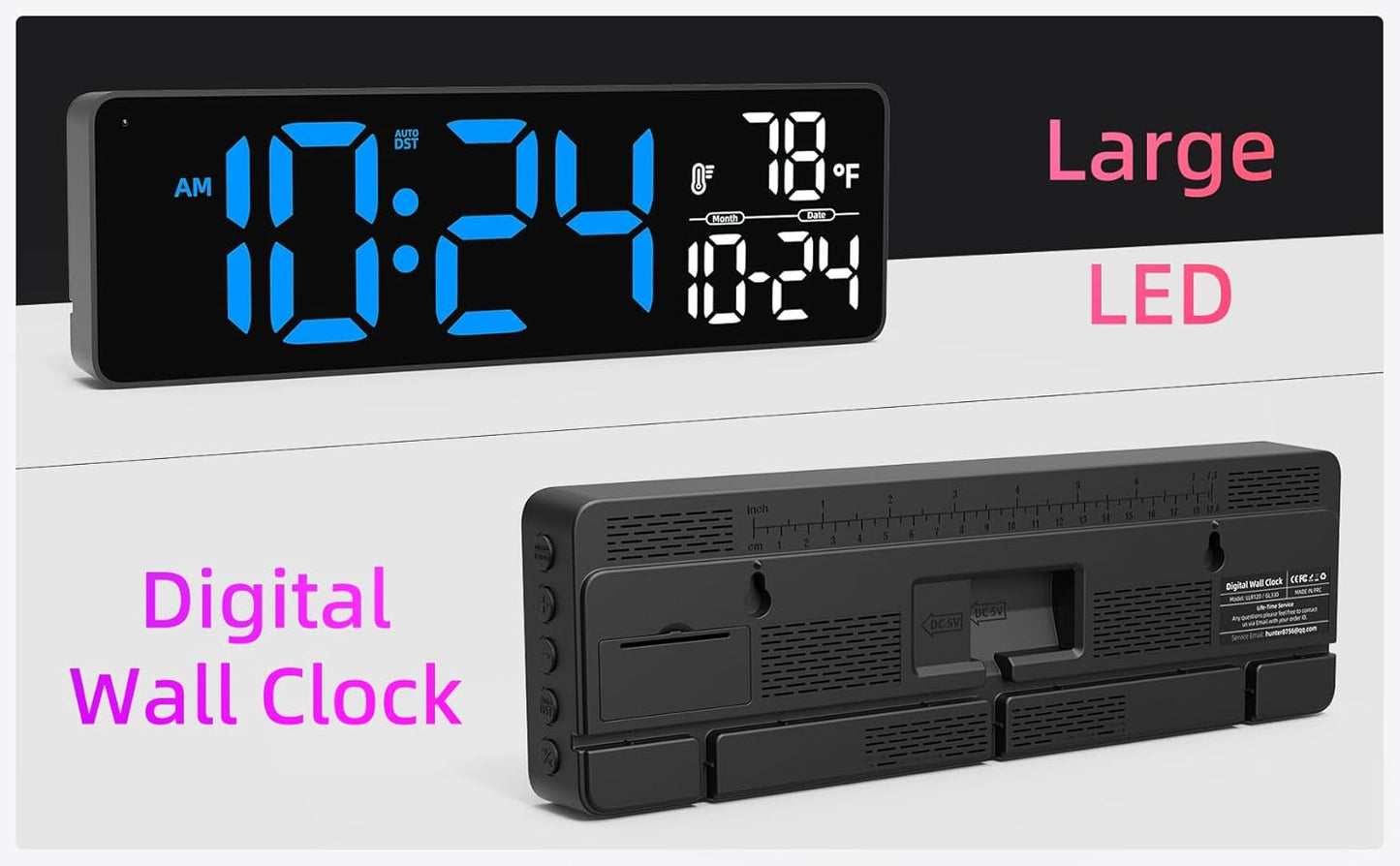 Large LED Digital Wall Clock with Date, Temperature, Auto-Brightness, Auto-DST | Big Digital Clock for Bedroom, Desk, Classroom, Living Room, Kitchen, Office, Gym, Farmhouse, Xmas Gift for Seniors