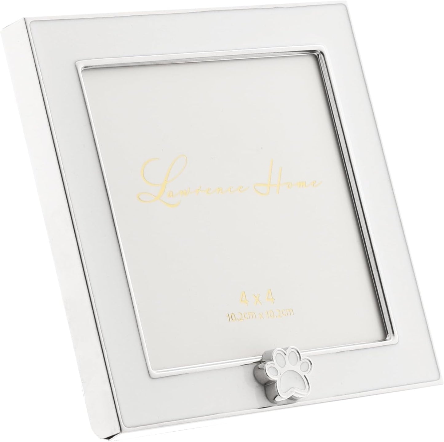 4x4 White Enamel on Silver Frame - Paw Print Ornament