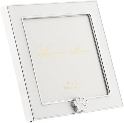 4x4 White Enamel on Silver Frame - Paw Print Ornament