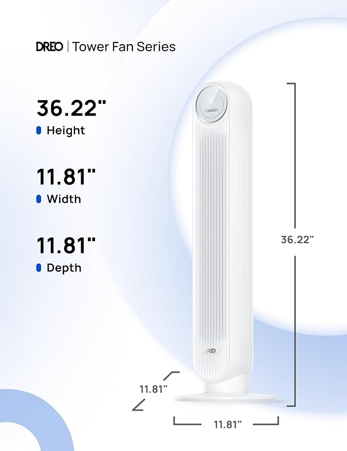 Dreo Tower Fan for Bedroom, 25ft/s Velocity Quiet Floor Fan, 90° Oscillating - Image 8