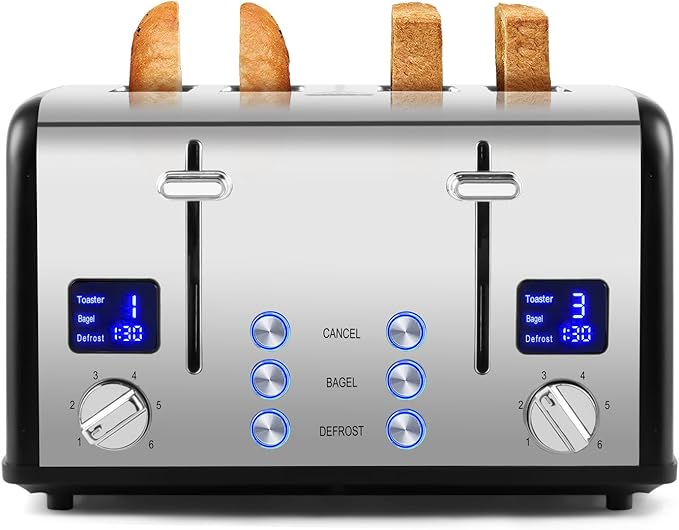 CUSIMAX 4 Slice Toaster with Smart LED Display, Stainless Steel Toaster with by CUSIMAX