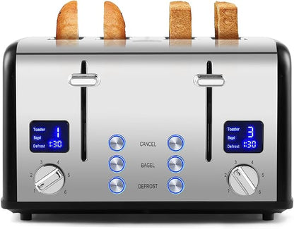 CUSIMAX 4 Slice Toaster with Smart LED Display, Stainless Steel Toaster with by CUSIMAX