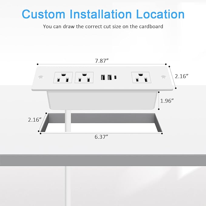 Recessed Power Strip, Furniture Plug in 3 Outlets & Fast Charging 20W PD USB-C - Image 9