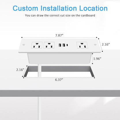 Recessed Power Strip, Furniture Plug in 3 Outlets & Fast Charging 20W PD USB-C - Image 9