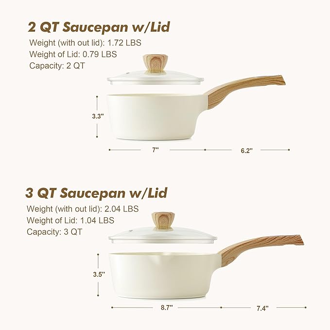 SENSARTE 2.0 & 3.0 Quart Ceramic Sauce Pan Sets - Image 7