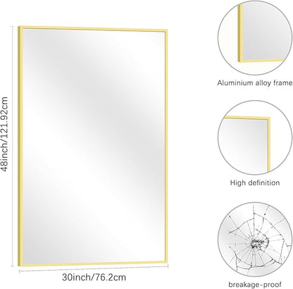 Gold Bathroom Mirror for Wall, 30x48 Inch Rectangle Mirrors - Image 3
