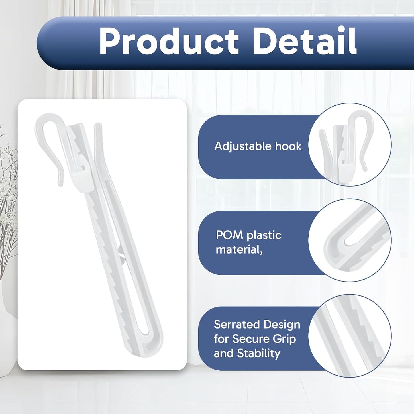 80 Pieces Pinch Pleat Curtain Hooks, 85mm Adjustable Curtain Hooks with Measuring Tape, Height Adjustment Hooks for Pleated Curtain Hook Slots