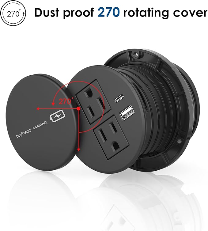 Desktop Power Grommet 3-inch Hole, 15W Wireless Charger, 20W USB C Fast - Image 5