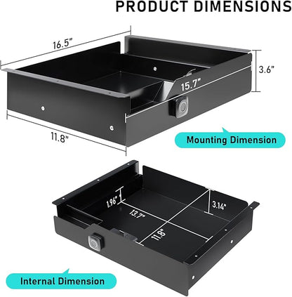 Under Desk Drawer Storage with Fingerprint Lock, Slide Out Metal Organizer - Image 2