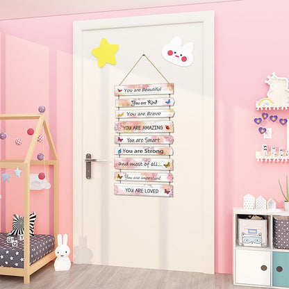 JEVUVU Butterfly Girls Room Decor, Pink Wall Decor for Baby Girl, Girl Bedroom Decor Art Signs, Trendy Stuff Decorations for Kids Nursery Bed Room Dorm Classroom Bathroom