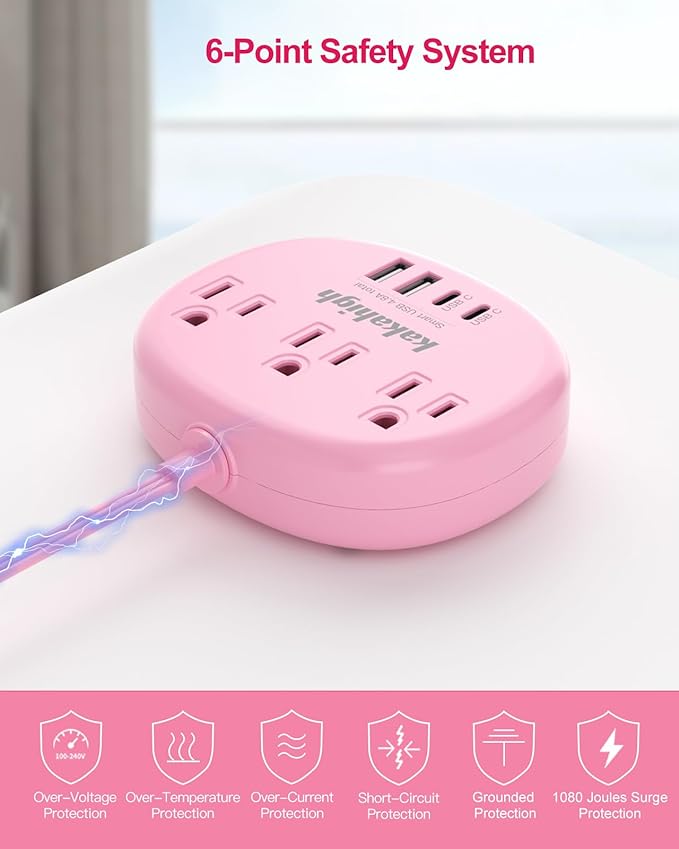 Pink Extension Cord - 10 FT Flat Extension Cord - Image 7